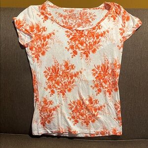 Ann Taylor White Tee with Orange Floral Print